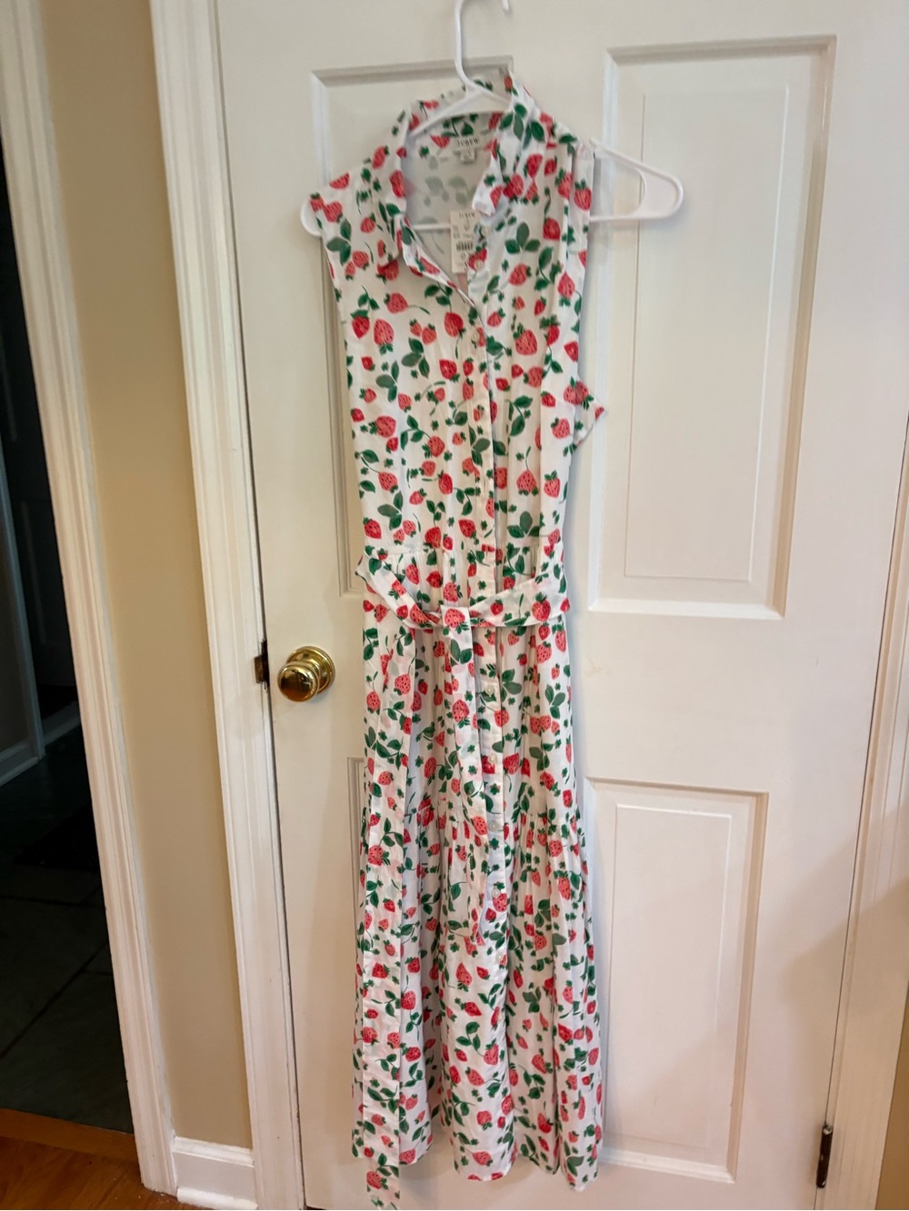 J. Crew White Strawberry-Print Sleeveless Maxi Dress